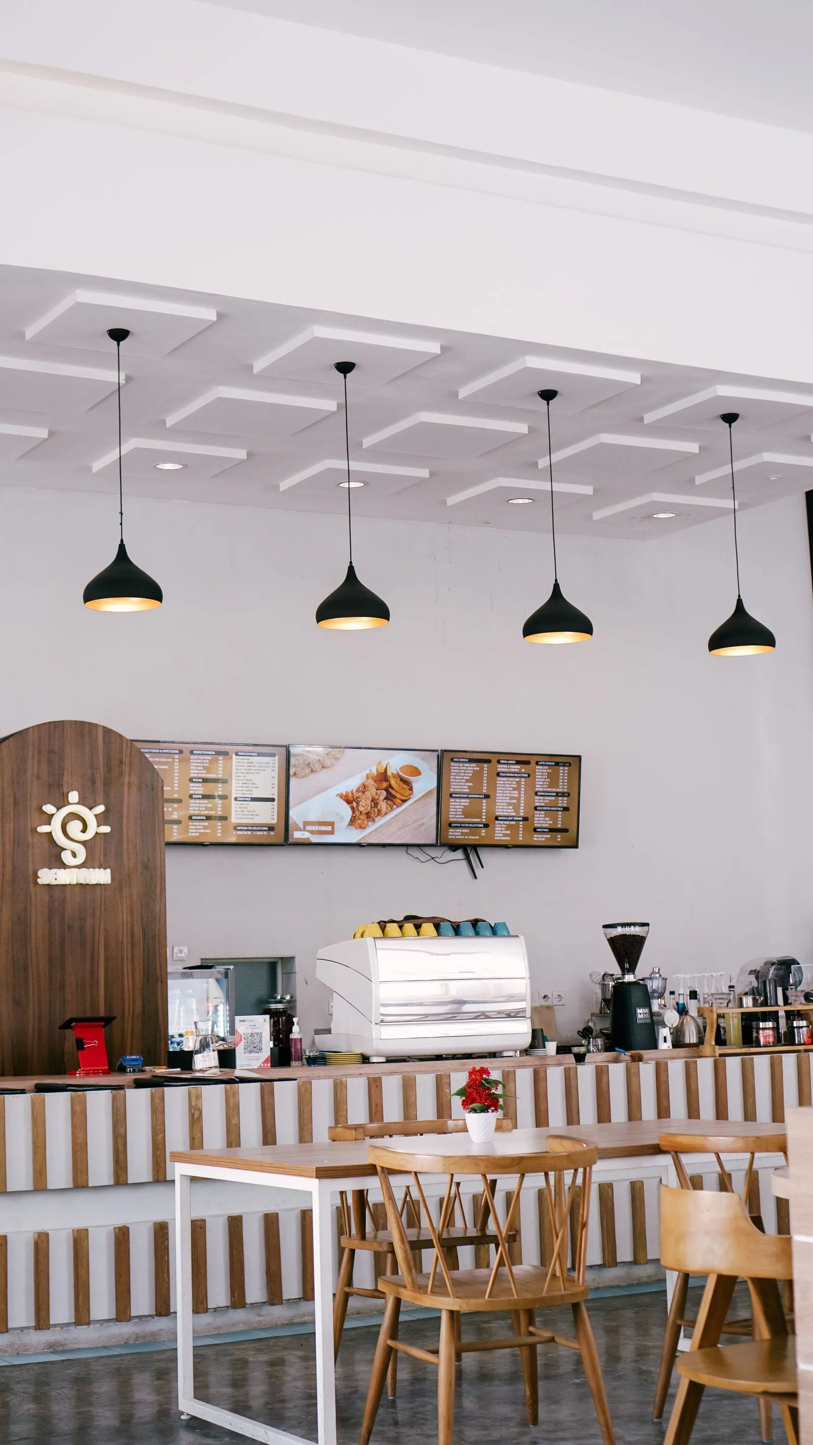 Brand content photography of a modern cafe counter and menu display for a business in The Villages FL