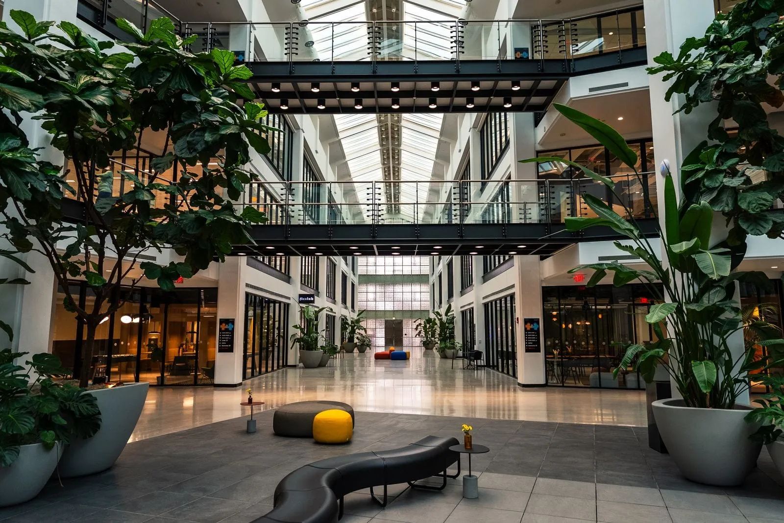 Commercial property photography of a modern office atrium with a skylight in Ocala FL